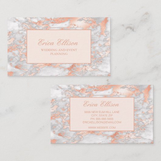 ホワエレガントイトローズ金ゴールドマーブルウェディングプランナー 名刺 (正面/裏面)