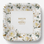 ホワエレガントイトローズ金ゴールドロマンフローラ結婚ズ ペーパープレート (正面)