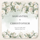 ホワエレガントイトローゼスフローラガーデン結婚グリーナリー スクエアペーパーコースター (正面)