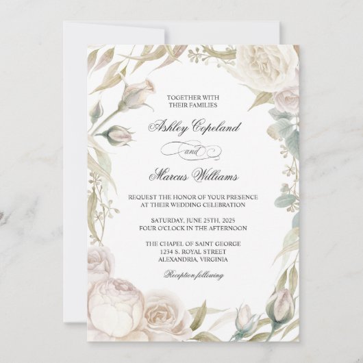 ホワエレガントイトローゼズウォーター結婚式招待状 招待状 (正面)