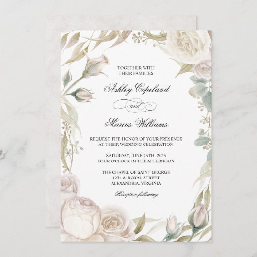 ホワエレガントイトローゼズウォーター結婚式招待状 招待状 (正面/裏面)