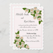 ホワエレガントイトローゼズピンク赤面結婚式招待状 招待状 (正面/裏面)