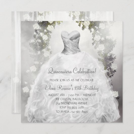 ホワエレガントイトローゼズホワイトキンセアニェラ招待状 招待状 (正面/裏面)