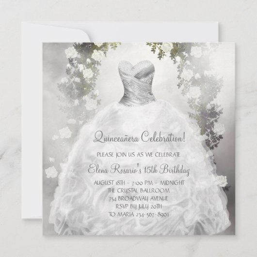 ホワエレガントイトローゼズホワイトキンセアニェラ招待状 招待状 (正面)