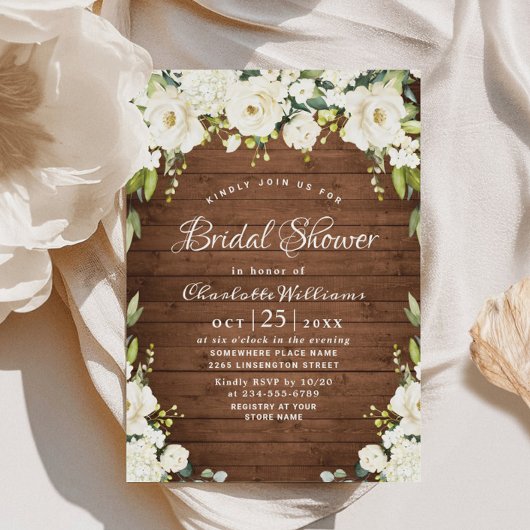 ホワエレガントイトローゼズ素朴ウッドブライダルシャワー 招待状