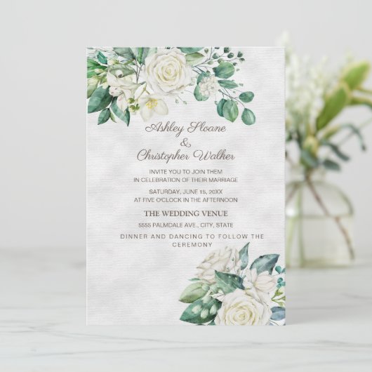 ホワエレガントイトローゼズ結婚グリーンリー 招待状 (スタンド正面)