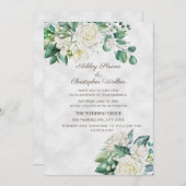 ホワエレガントイトローゼズ結婚グリーンリー 招待状 (正面/裏面)