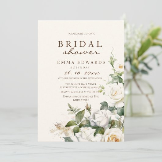 ホワエレガントイトローゼベージュフローラブライダルシャワー 招待状 (スタンド正面)
