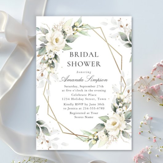 ホワエレガントイトローゼユーカリプタスブライダルシャワー 招待状