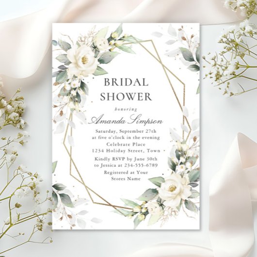 ホワエレガントイトローゼユーカリプタスブライダルシャワー 招待状