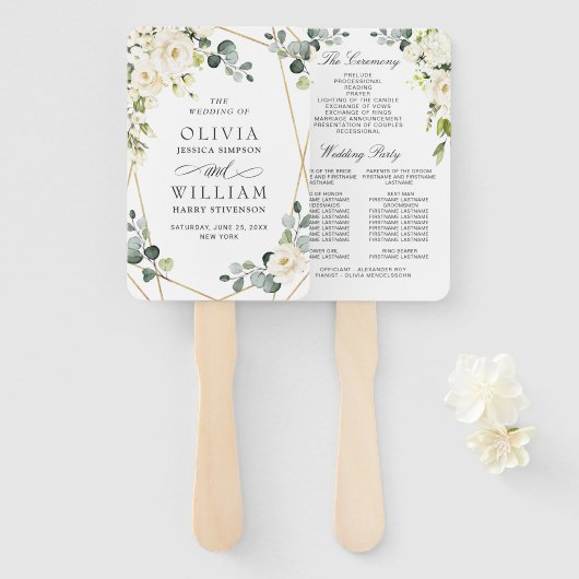 ホワエレガントイトローゼユーカリプタス結婚式 プログラム ハンドファン (正面&裏面)