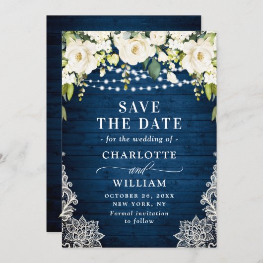 ホワエレガントイトローゼレースウッド素朴ズ セーブザデート (正面/裏面)