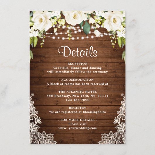 ホワエレガントイトローゼレース素朴ズ結婚詳細 エンクロージャーカード (正面)