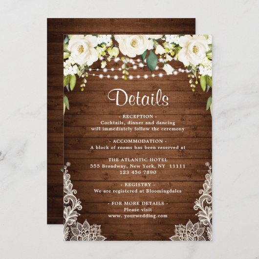 ホワエレガントイトローゼレース素朴ズ結婚詳細 エンクロージャーカード (正面/裏面)