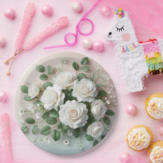 ホワエレガントイト結婚ローズ ペーパープレート (パーティー)