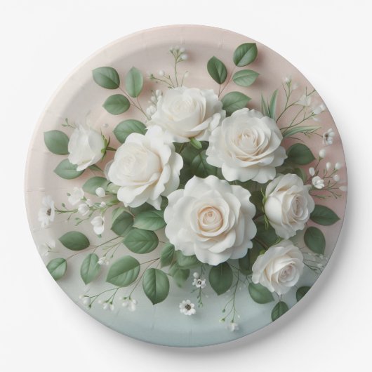 ホワエレガントイト結婚ローズ ペーパープレート (正面)