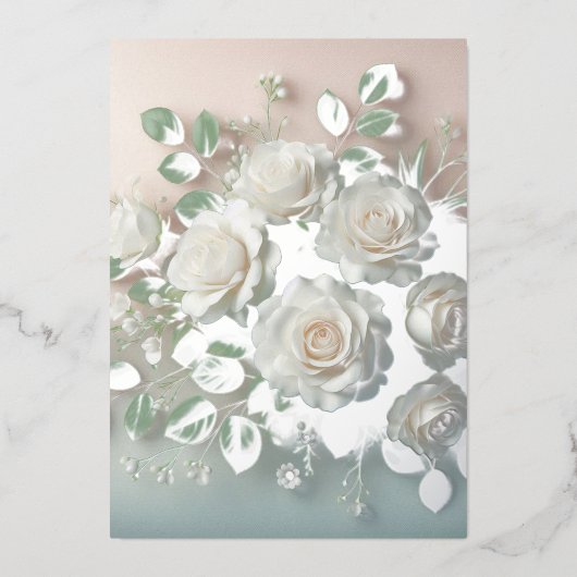 ホワエレガントイト結婚ローズ 箔招待状 (正面)