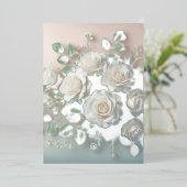 ホワエレガントイト結婚ローズ 箔招待状 (立ち正面)