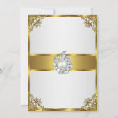ホワエレガントイト金ゴールドパールダマスクフォト誕生日 招待状 (裏面)