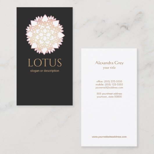 ホワエレガントイト金ゴールドロータス名刺 名刺 (正面/裏面)
