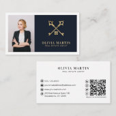 ホワエレガントイト&ネイビープロフェッショナルエテ実在ート 名刺 (正面/裏面)