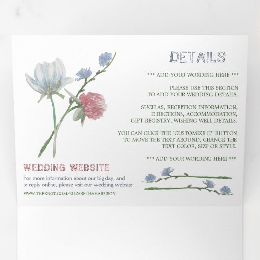 ホワエレガントイト、ワイルドフラワー結婚ズスイート 三つ折り招待状 (内部最初)