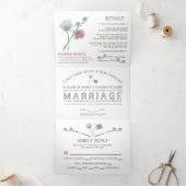 ホワエレガントイト、ワイルドフラワー結婚ズスイート 三つ折り招待状 (内部)