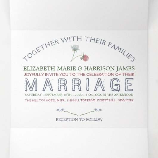 ホワエレガントイト、ワイルドフラワー結婚ズスイート 三つ折り招待状 (内部中)