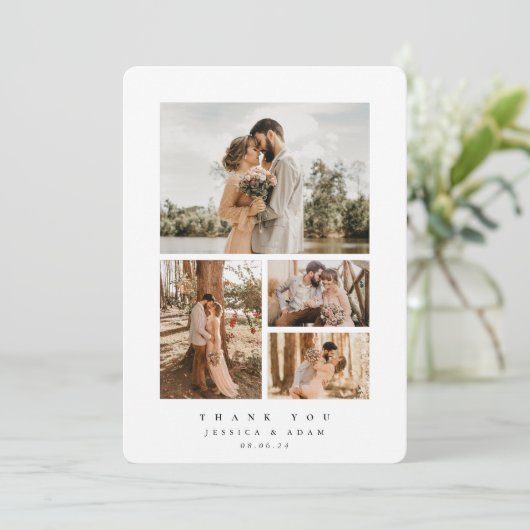 ホワエレガントイミニマルト4写真結婚のフラット サンキューカード (スタンド正面)