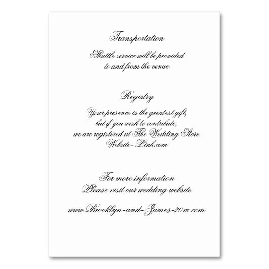 ホワエレガントイミニマル結婚の詳細カード テーブルナンバー (裏面)