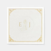 ホワエレガントイ結婚トナプキンとカスタムイニシャル スタンダードカクテルナプキン (正面)