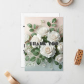 ホワエレガントイ結婚ロズサンキューカード ノートカード (正面/裏面インサイチュ)