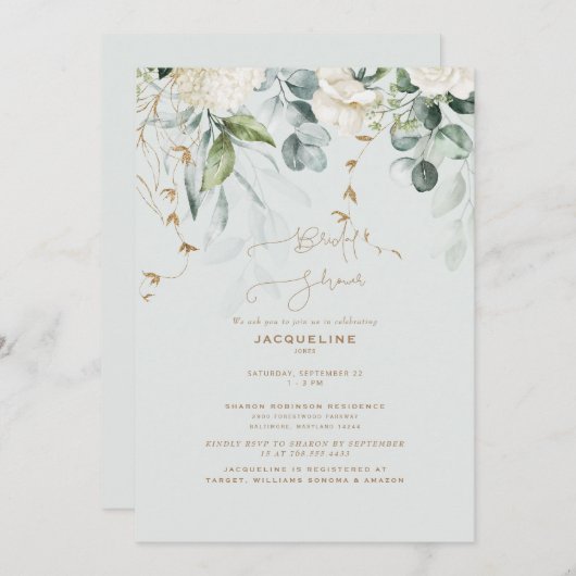 ホワエレガントートアジサイ光セージブライダルシャワー 招待状 (正面/裏面)