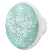 ホワエレガントートオンティール（緑がかった色）ダマスク セラミックノブ (右)