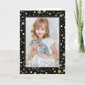 ホワカスタムイト金ゴールドスノーフレークスオンブラックホリデー カード (正面)