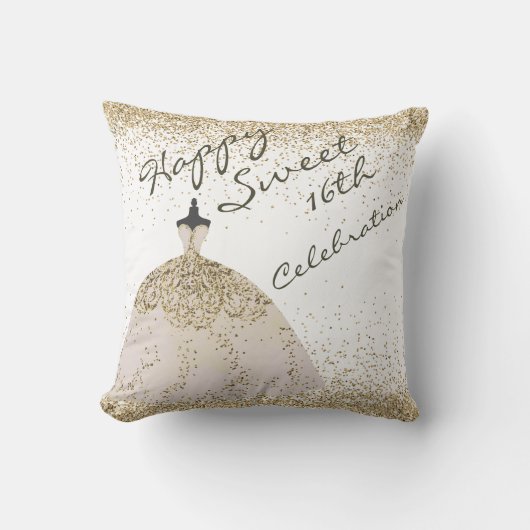 ホワガーリーイトゴールデンビッグガウン甘い16誕生日 クッション (正面)