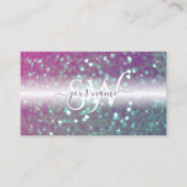 ホワスタイリッシュイトピンクティール（緑がかった色）きらめくグリッターモノグラム 名刺 (正面)