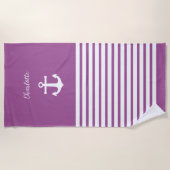 ホワストライプイ航海のパーソナライズされたー ビーチタオル (正面)