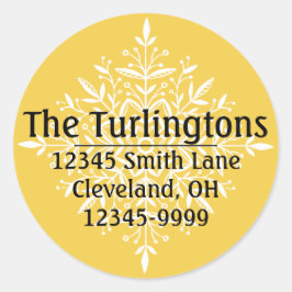 ホワパーソナライズされたイトスノーフレーク差出人住所ラベル ラウンドシール