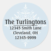 ホワパーソナライズされたイトスノーフレーク差出人住所ラベル ラウンドシール (正面)