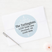 ホワパーソナライズされたイトスノーフレーク差出人住所ラベル ラウンドシール (封筒)
