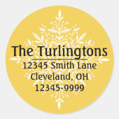 ホワパーソナライズされたイトスノーフレーク差出人住所ラベル ラウンドシール (正面)