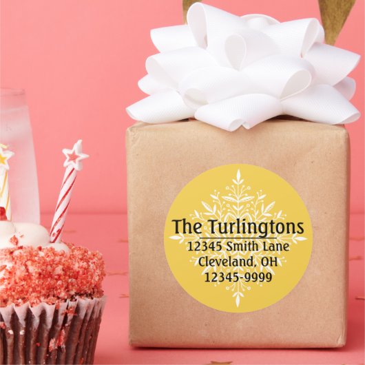 ホワパーソナライズされたイトスノーフレーク差出人住所ラベル ラウンドシール (パーティー)