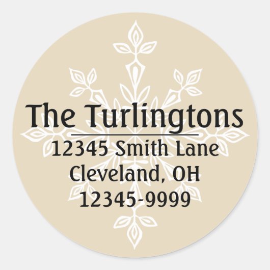 ホワパーソナライズされたイトスノーフレーク差出人住所 ラウンドシール (正面)