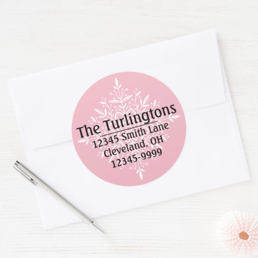 ホワパーソナライズされたイトスノーフレーク差出人住所 ラウンドシール (封筒)