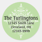 ホワパーソナライズされたイトスノーフレーク差出人住所 ラウンドシール (正面)