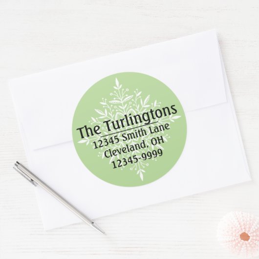 ホワパーソナライズされたイトスノーフレーク差出人住所 ラウンドシール (封筒)