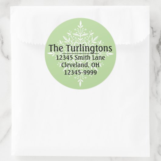 ホワパーソナライズされたイトスノーフレーク差出人住所 ラウンドシール (バッグ)