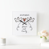 ホワパーソナライズされたイトハト結婚のギフト スクエア壁時計 (ホーム)