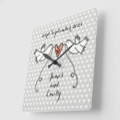 ホワパーソナライズされたイトハト結婚のギフト スクエア壁時計 (傾斜)